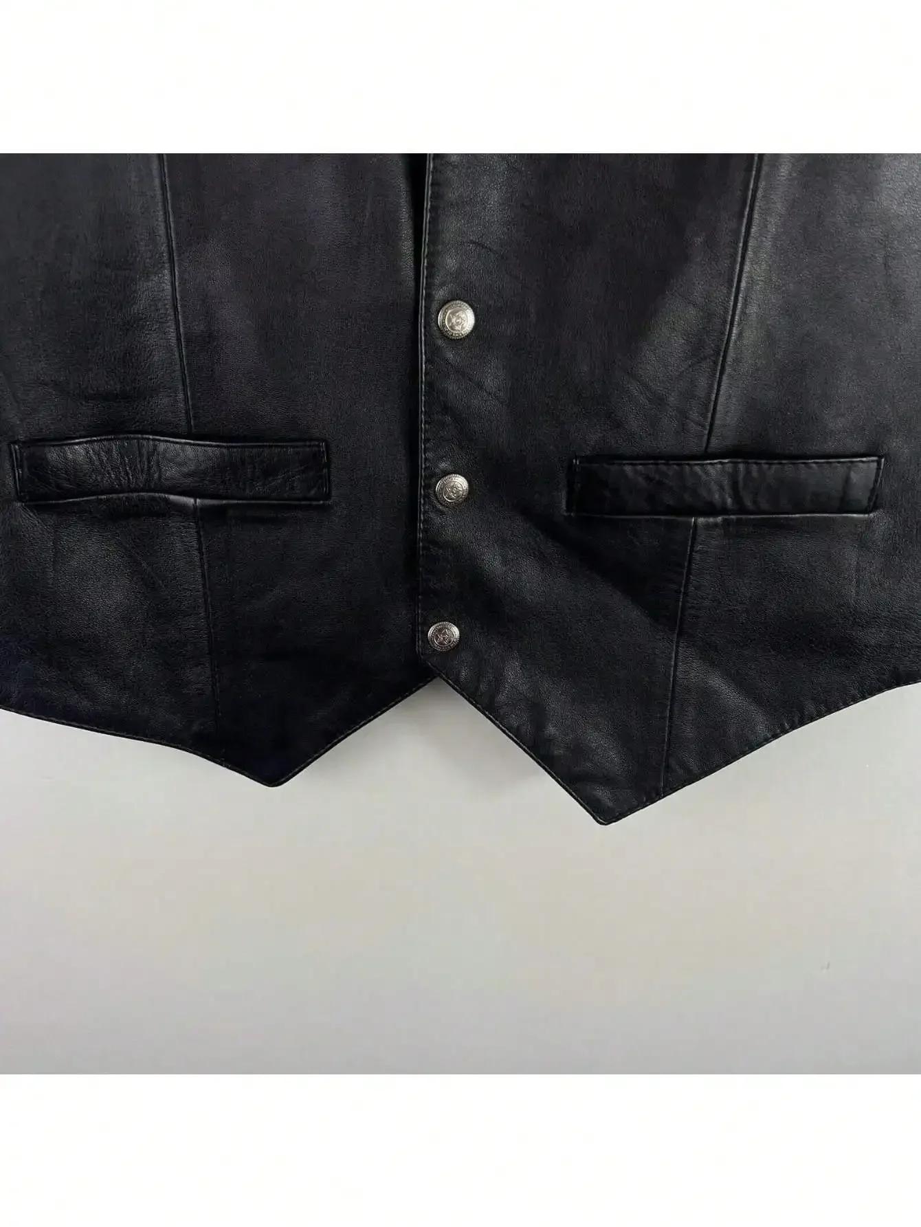 LisdinoMen doux 100% cuir gilet Snap Western hommes cadeau tenue de vacances motard informel
