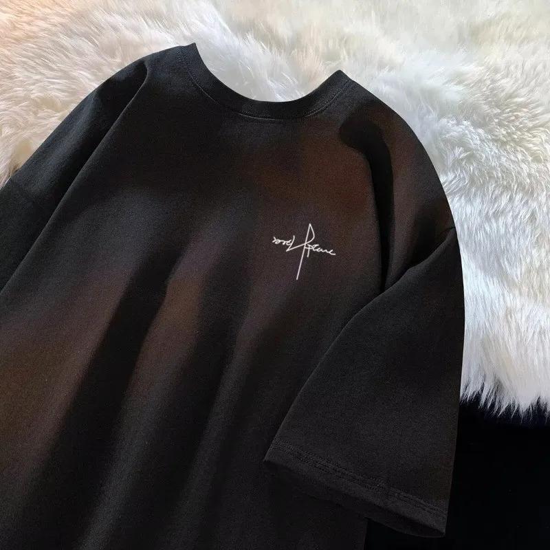 Japonais minimaliste lettre imprimer M-8XL grande taille hommes décontracté respirant T-shirt été à 