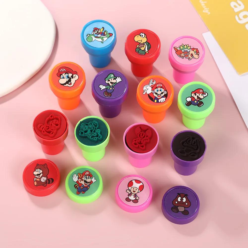 Lot de 12 tampons Super Mario pour enfants, figurines d'action, tampon de professeur, récompense, ac
