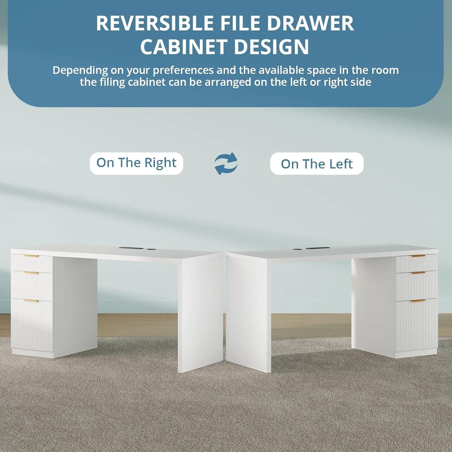 Bureau de direction moderne de 58 pouces avec rangement, bureau de télétravail avec tiroir et armoir