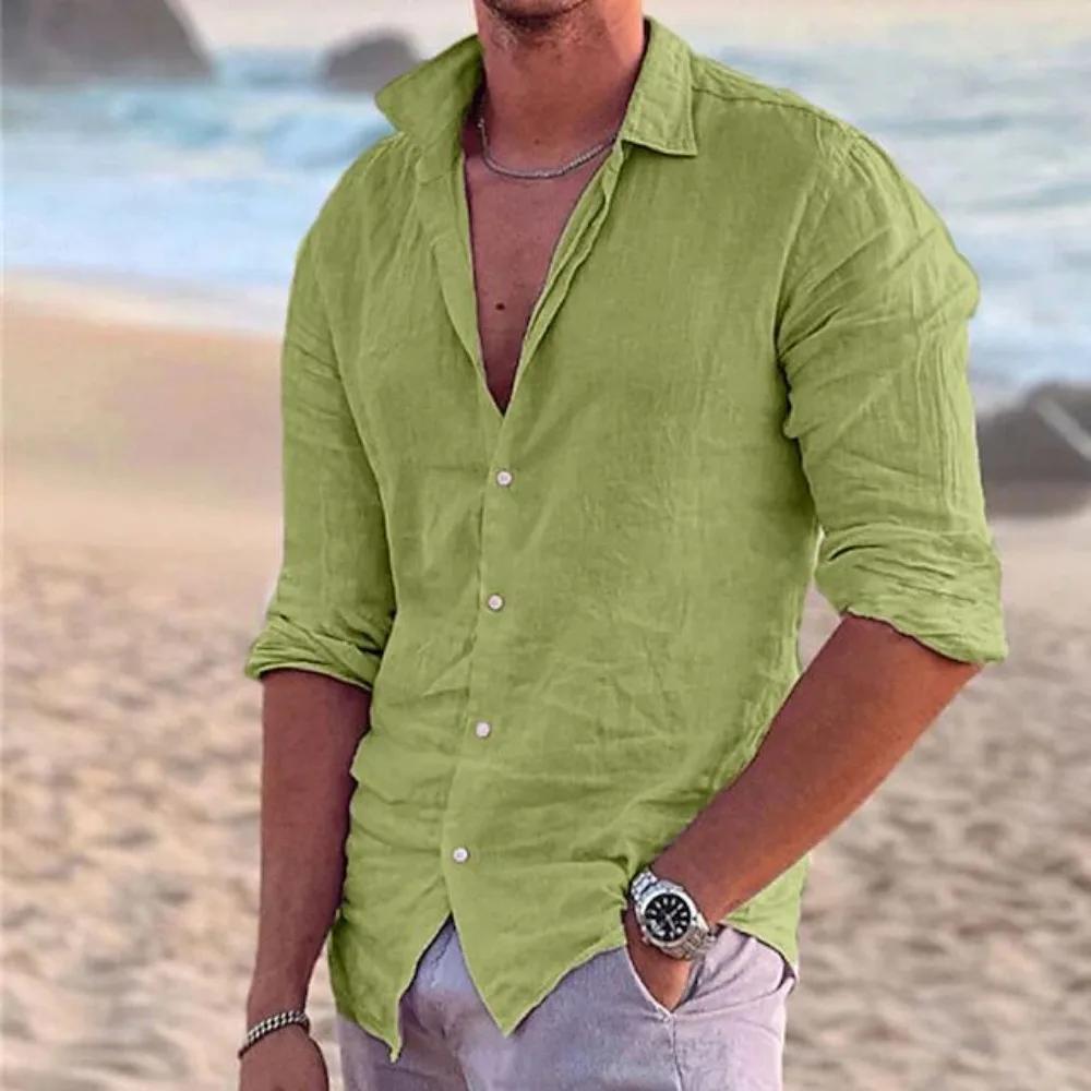 Chemise hawaïenne à manches longues pour hommes, chemise de plage décontractée, chemises de vacances