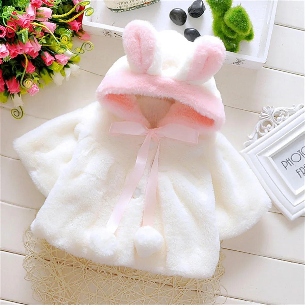 Veste d'hiver pour bébé fille, douce et mignonne, chaude, à capuche, oreilles de lapin, pull en lain