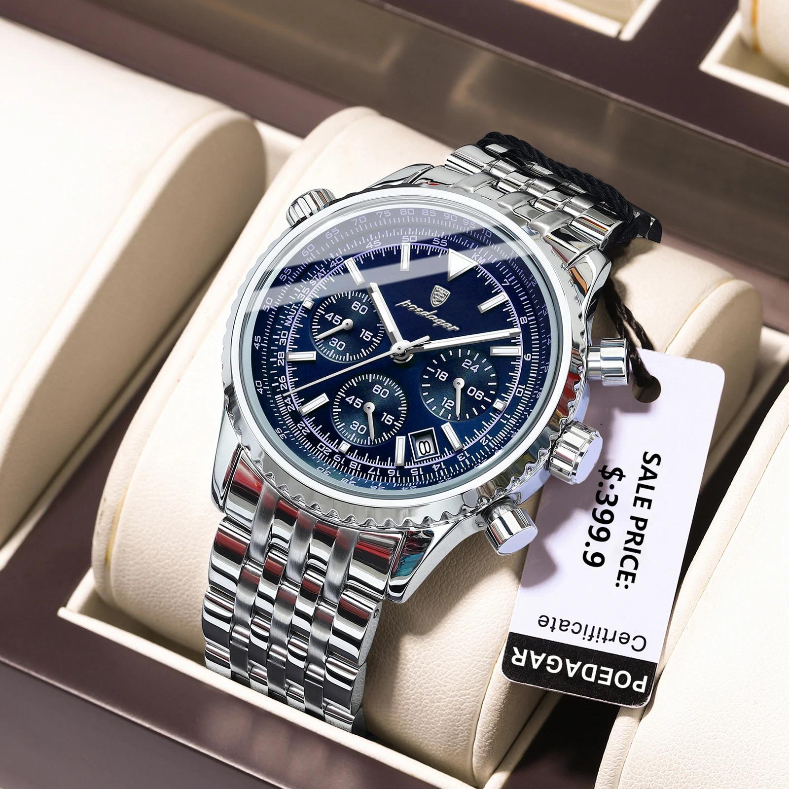 POEDAGAR mode militaire hommes montres étanche lumineux Date chronographe homme montre en acier inox