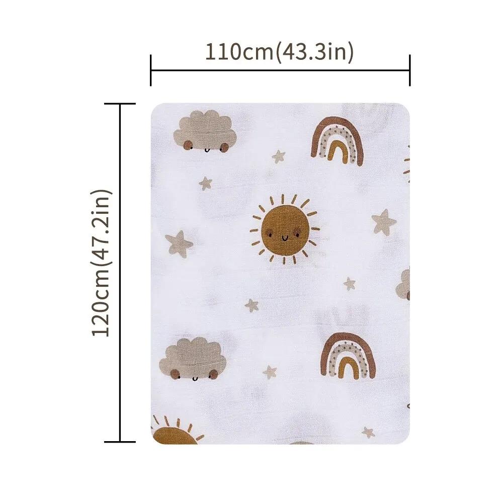 Couverture d'emmaillotage en mousseline de coton et bambou pour bébé, 120x110cm, mignon, doux, impri