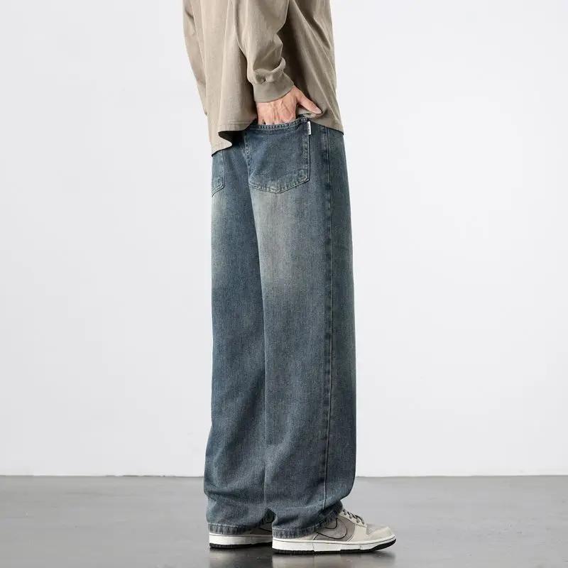 Nouveau Jean Droit Vintage pour Homme Printemps-Automne, Pantalon Décontracté de Haute Qualité, Styl