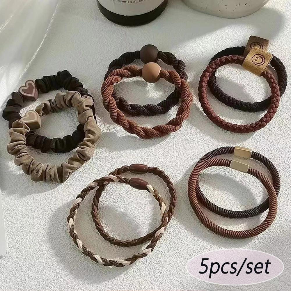 5 pièces/ensemble Styles mixtes attaches de cheveux haute élastique en forme de coeur élastique femm
