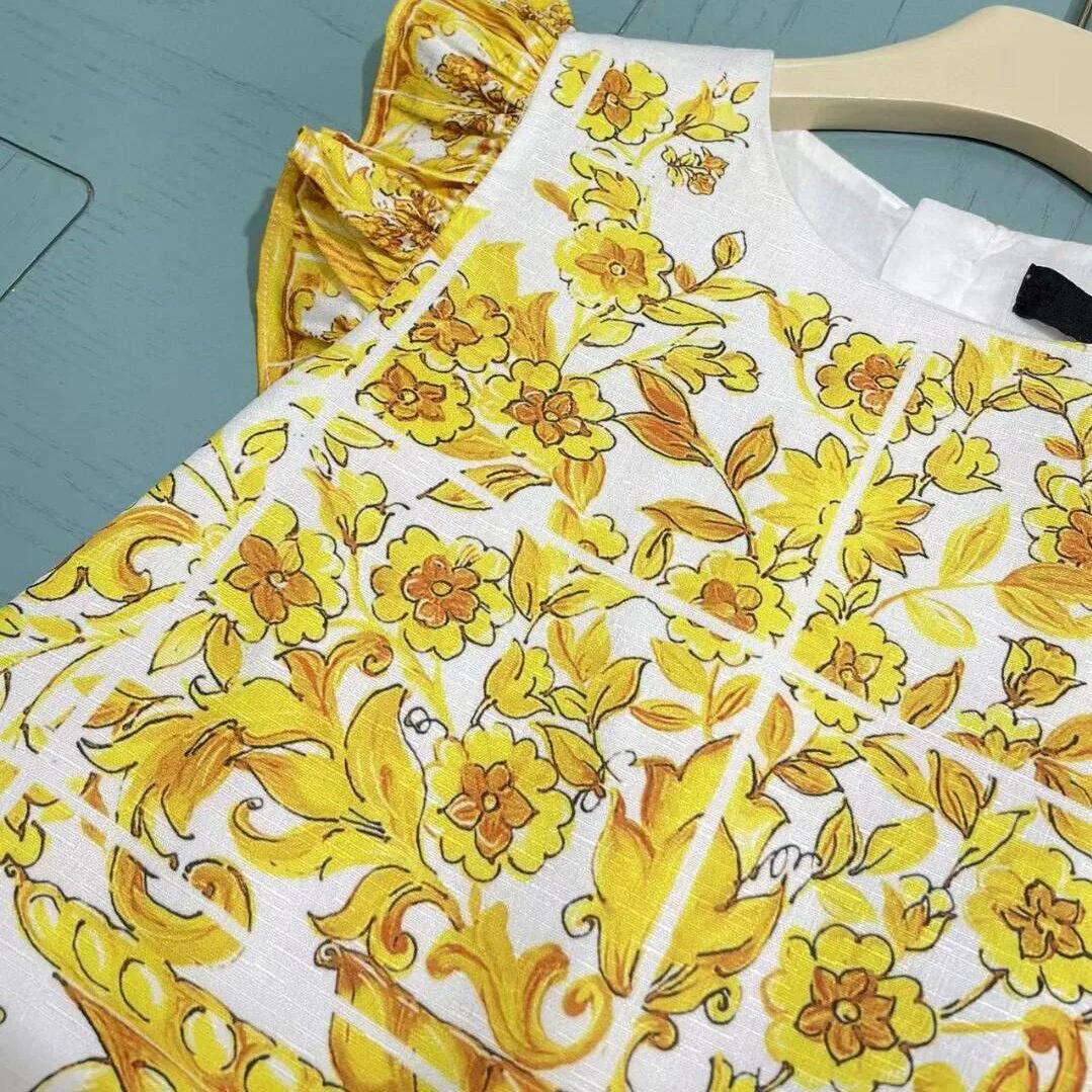 Robe d'été jaune en coton pour filles, vêtements pour enfants, nouvelle collection 2024