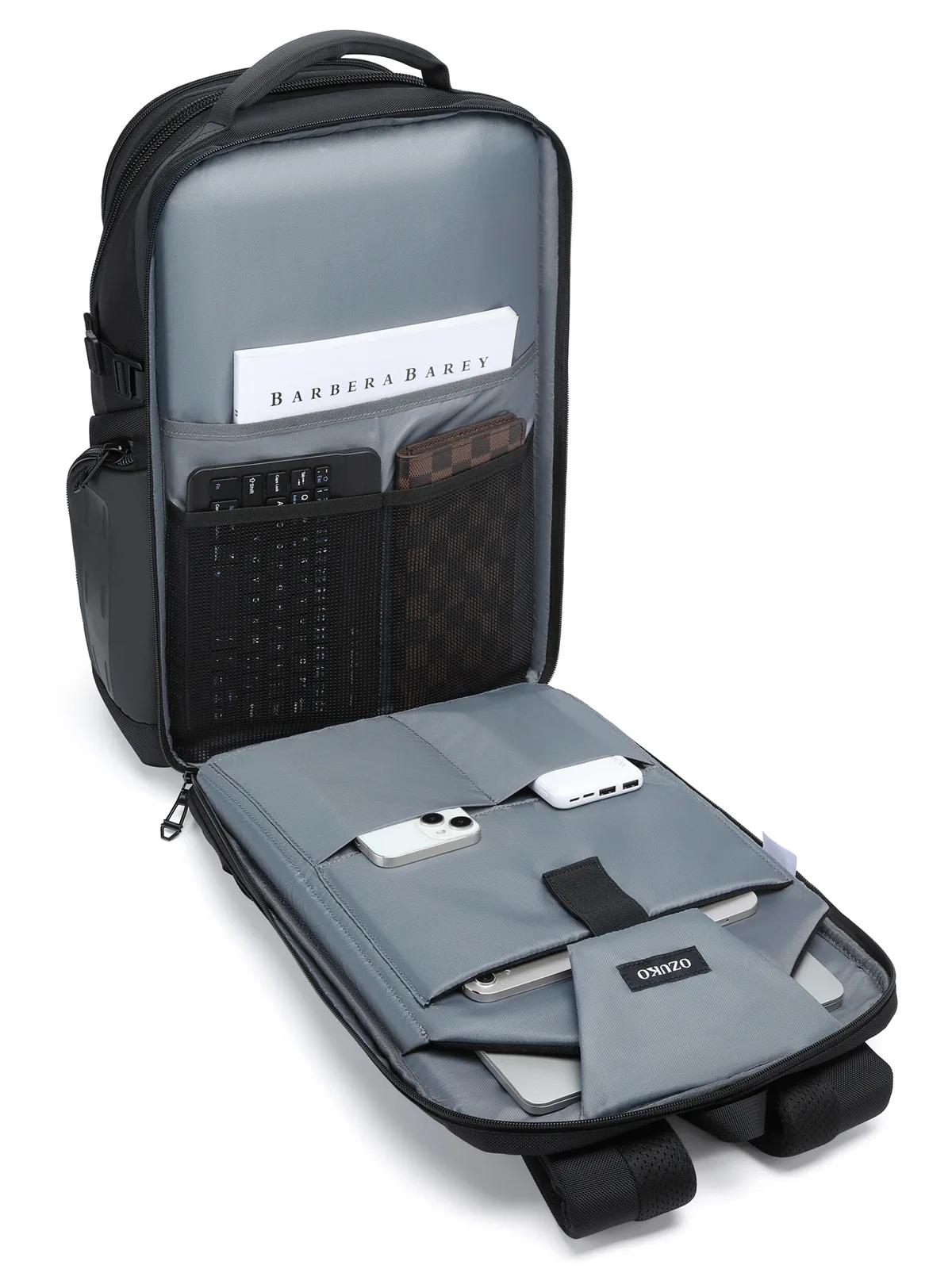 OZUKO noir gris hommes sac à dos grande capacité 15.6 pouces sacs à dos d'ordinateur portable homme 