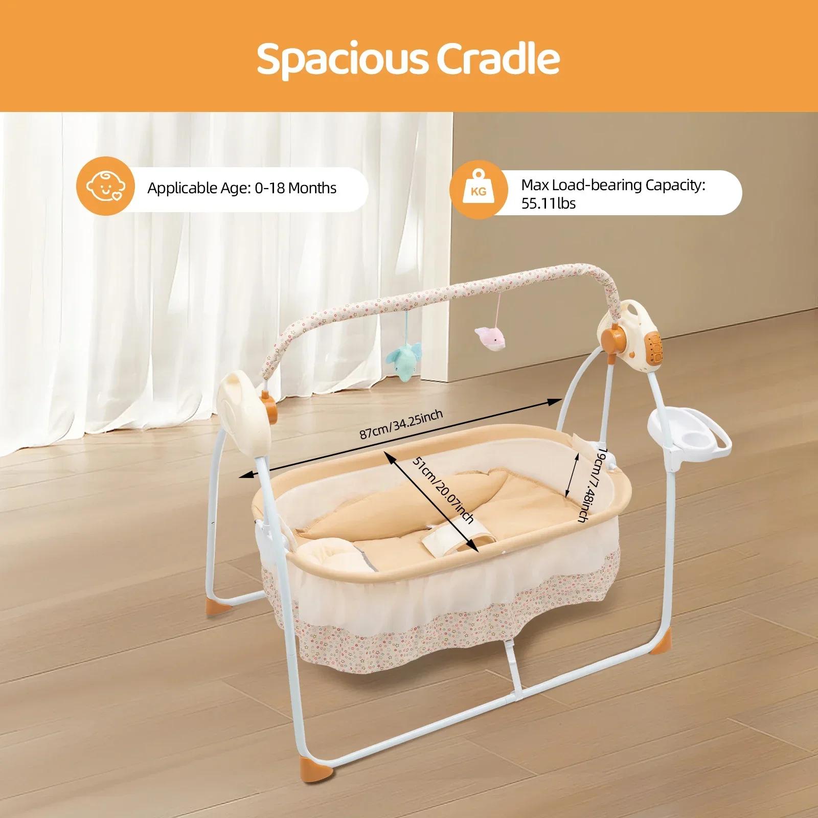 Berceau électrique pour bébé, 5 vitesses de balancement, berceuses Bluetooth, pliable, portable, cap