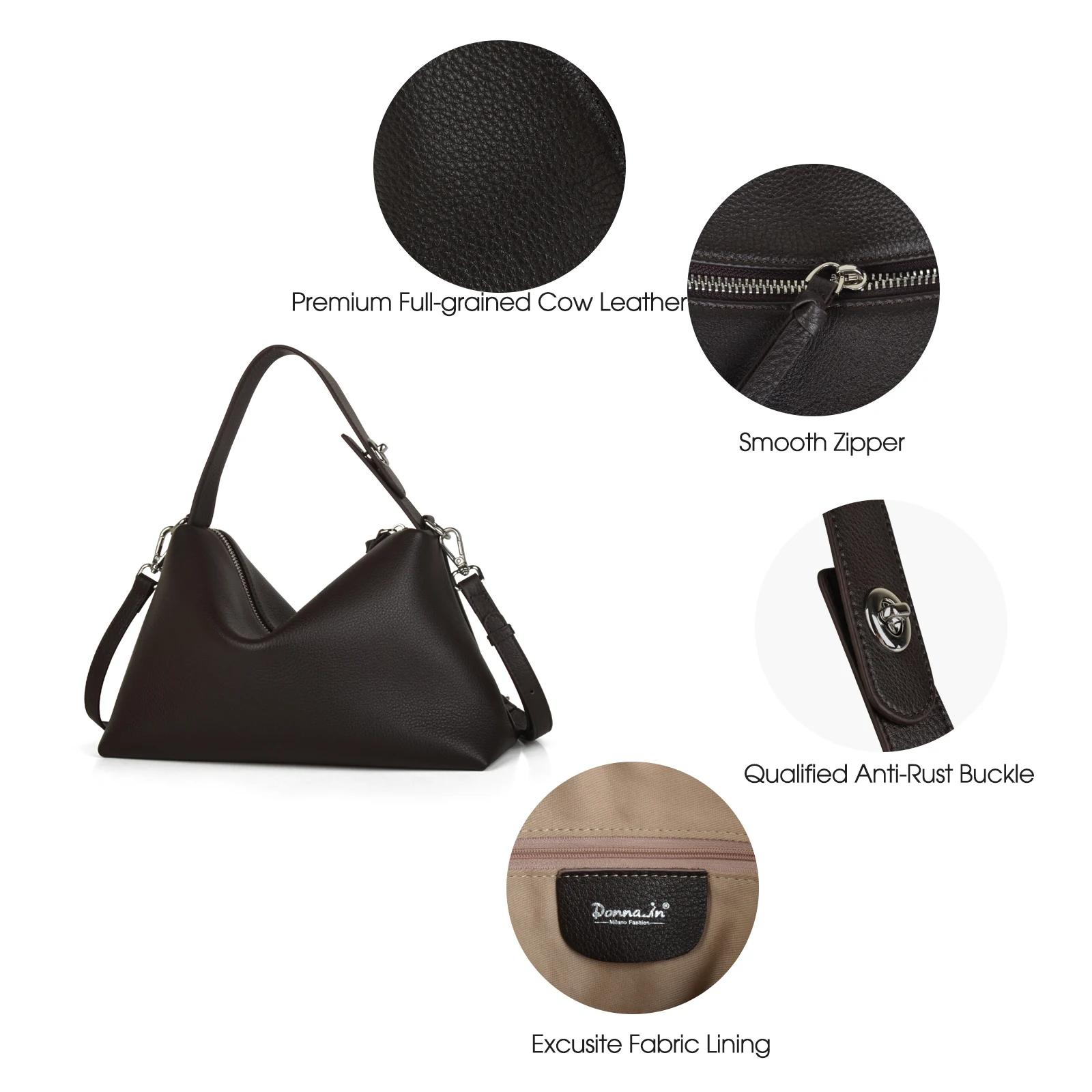 Donna-in – sac à main demi-lune en cuir de vache véritable pour femmes, sac à bandoulière Hobo en cu
