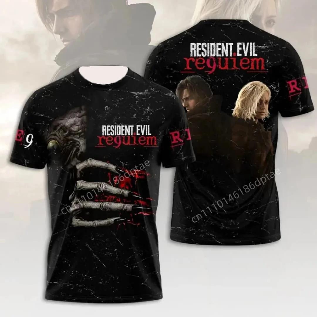 T-shirt imprimé 3D Resident Evil Requiem Leon S. Kennedy pour homme, streetwear décontracté à manche