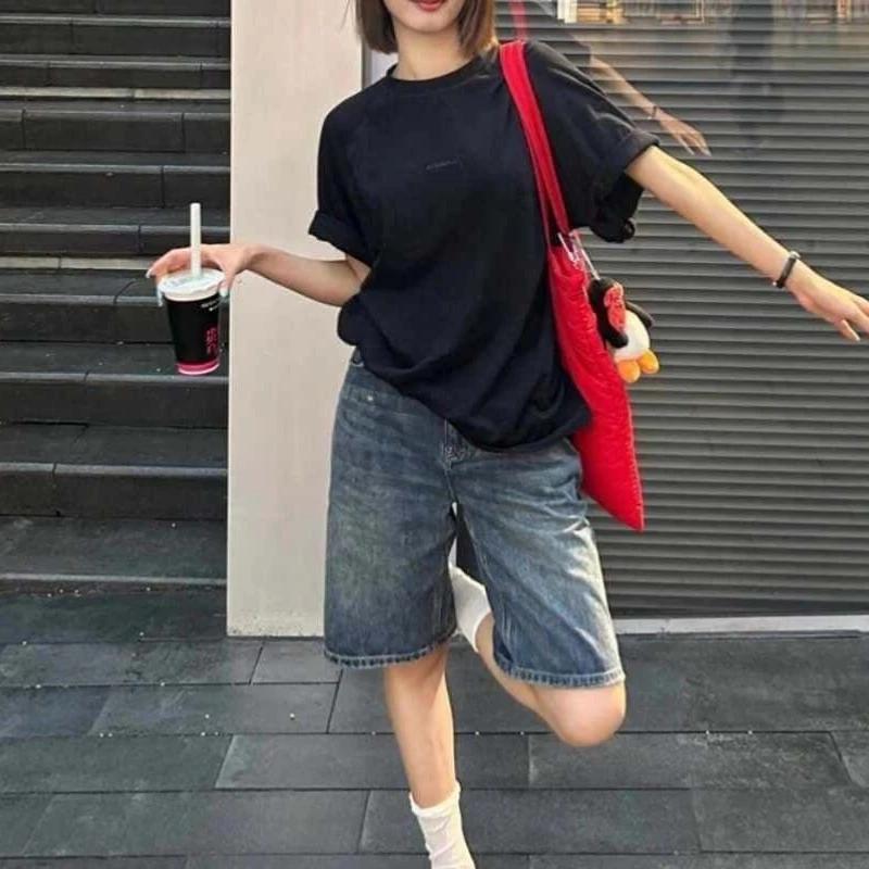 Printemps été femmes décontracté Denim Shorts mode femme jambe large jean court genou longueur Denim