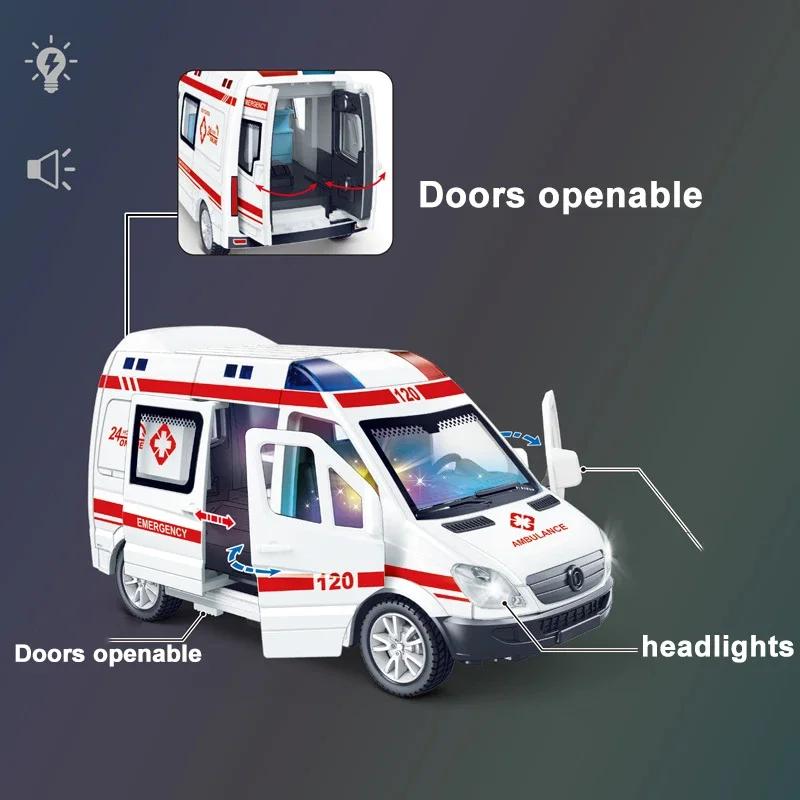 1:32 Mini voiture Diecast Ambulance camion de pompier modèle de voiture de police son et lumière véh