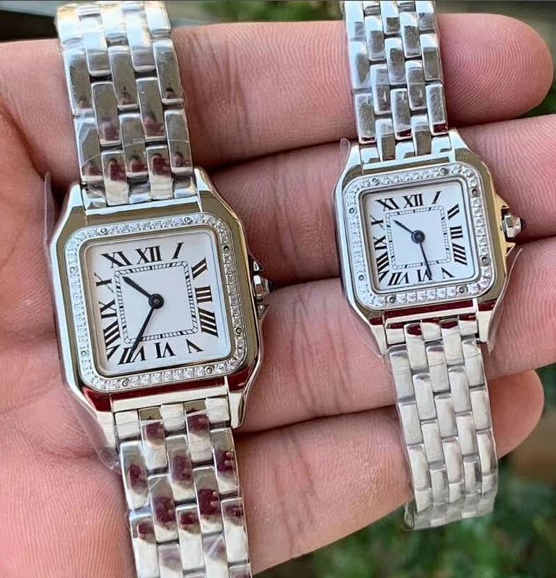 Montres-bracelets de marque pour femmes et filles, cadran carré de 22mm 27mm, bracelet en acier de b
