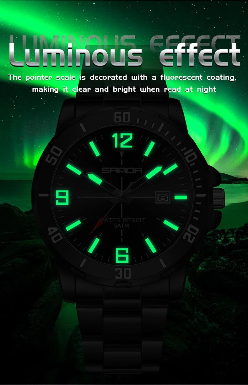 Mode SADNA 3265 montre à Quartz pour hommes d'affaires grand cadran étanche calendrier veilleuse nou