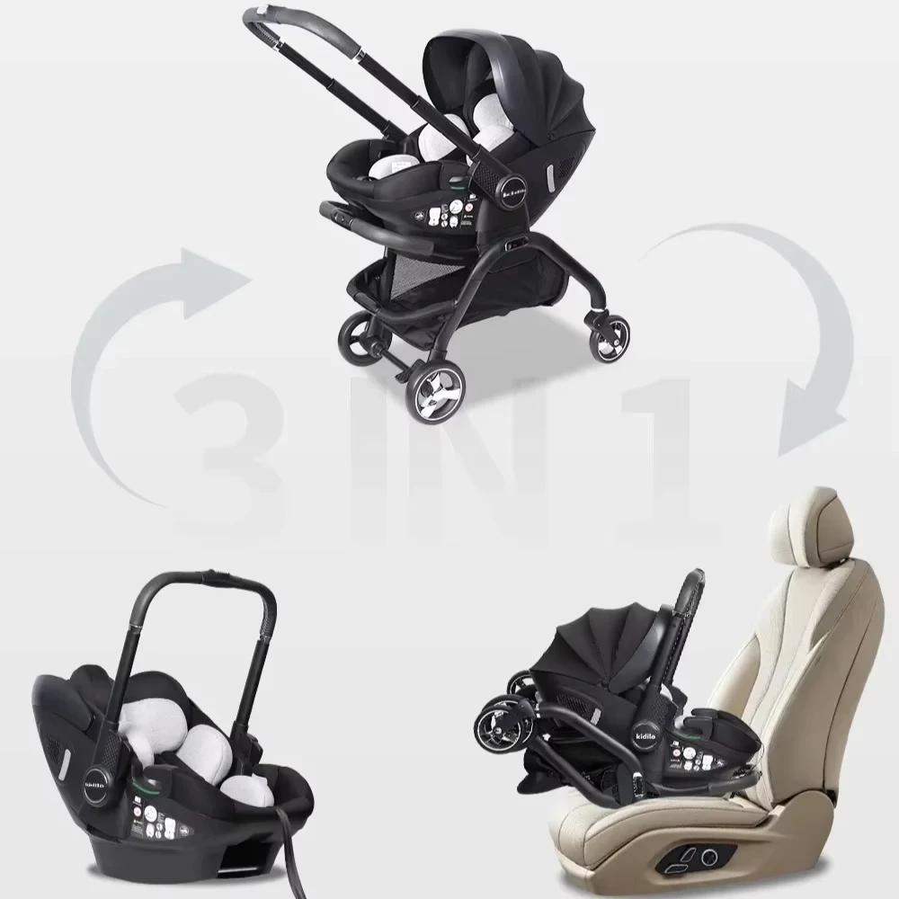 Poussette Portable 3 en 1 pour Bébé, mir de Couchage pour Nouveau-Né, Siège Auto Multifonction pour 