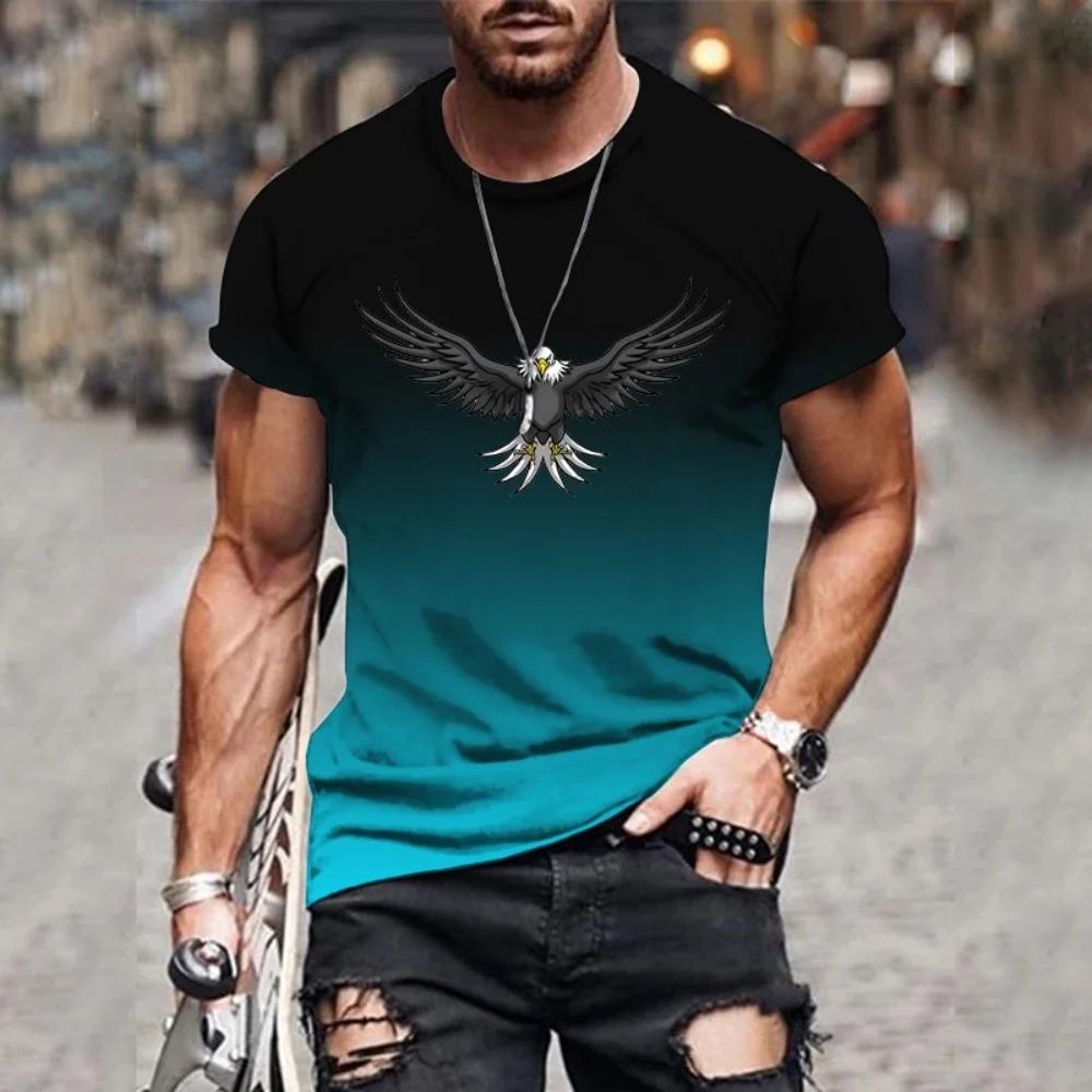 Homme dégradé aigle 3D imprimé T-shirt été loisirs de plein air sports séchage rapide à manches cour
