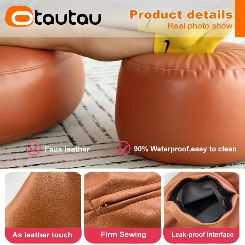 OTAUTAU petit rond Faux cuir Ottoman tabouret pouf Pouf repose-pieds en peluche pouf repose-pieds so