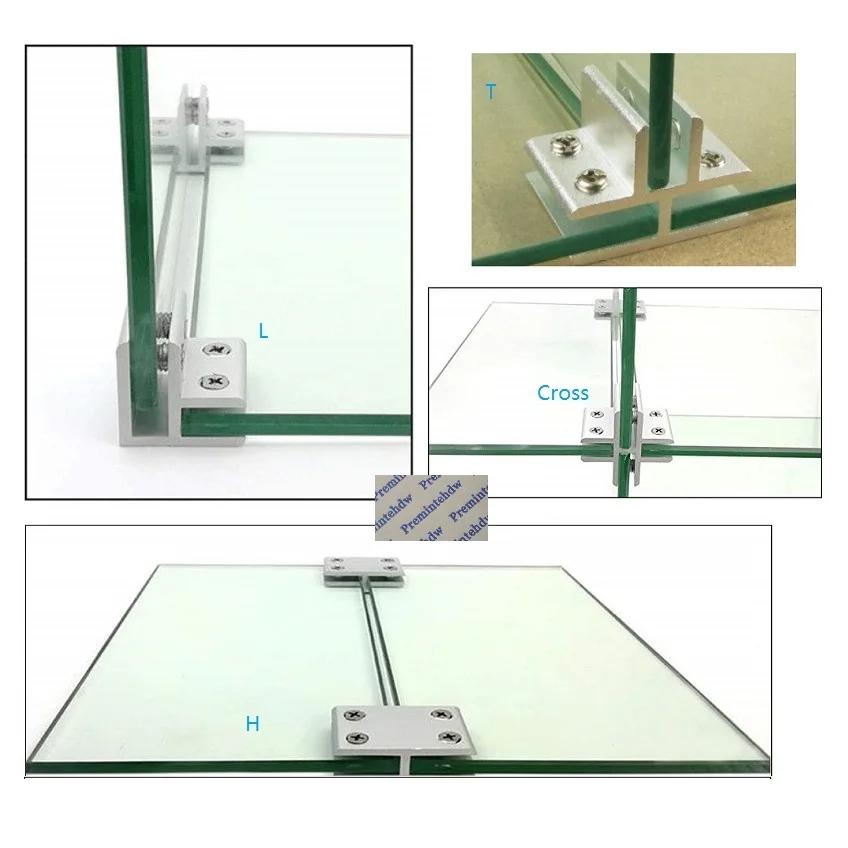 Lot de 4 supports de jonction en aluminium pour verre, en forme de L, T ou croisée, pour cloisons de