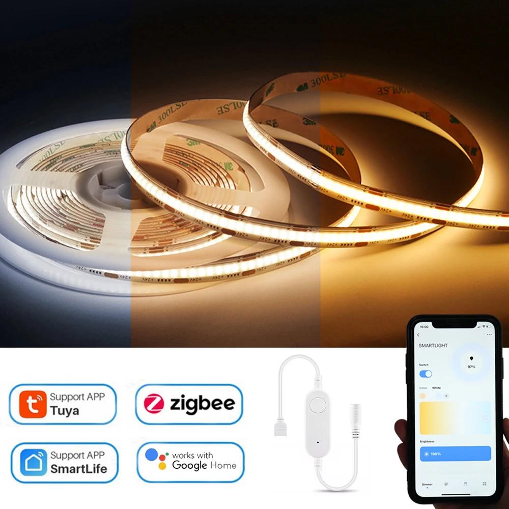 Tuya Zigbee-Bande Lumineuse LED COB CCT, 12V, 2m, 3m, 5m, 10m, Flexible, Dimmable Chi Board, Lampe d
