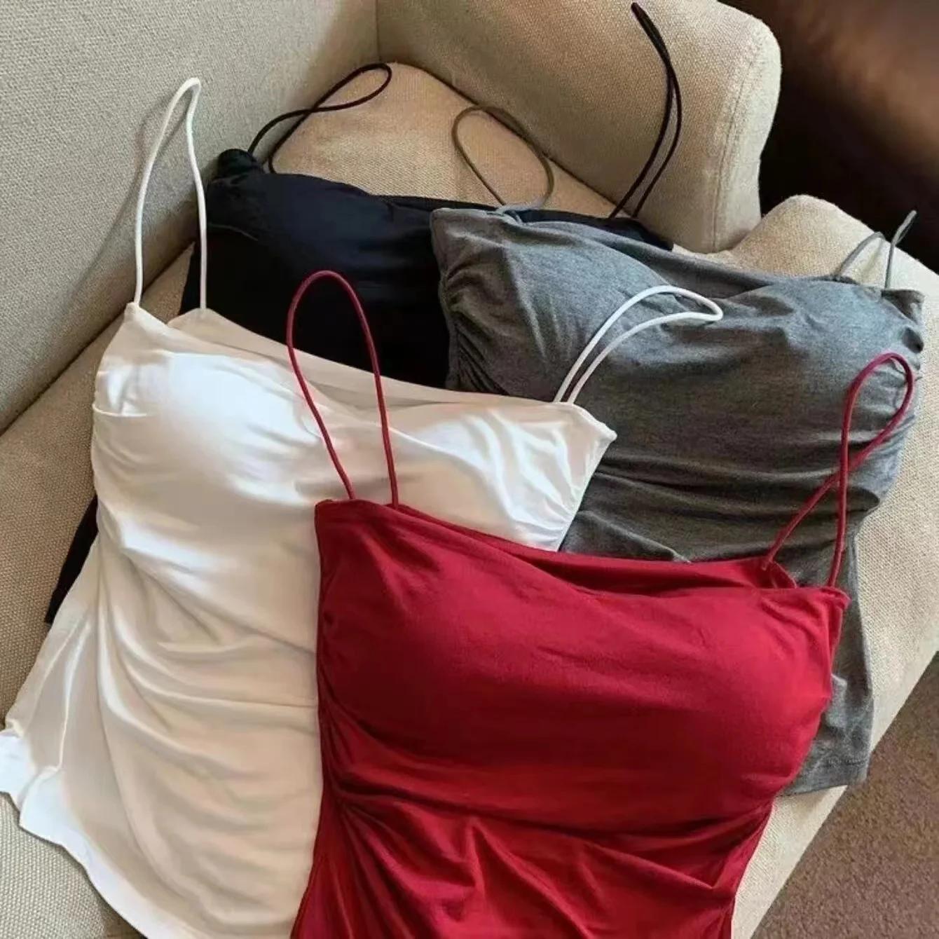 Gilet plissé sans manches pour femmes, Slim Fit, Sexy, haut court avec fines bretelles, couleur unie