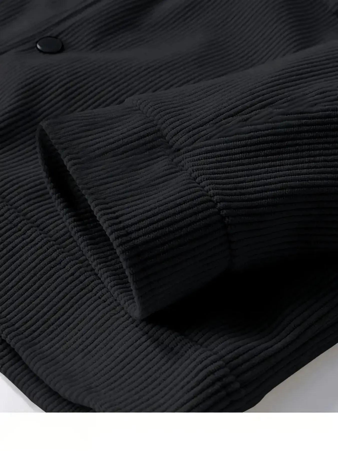 Veste en velours côtelé noir décontractée pour homme, style vintage, manches longues, boutonnée