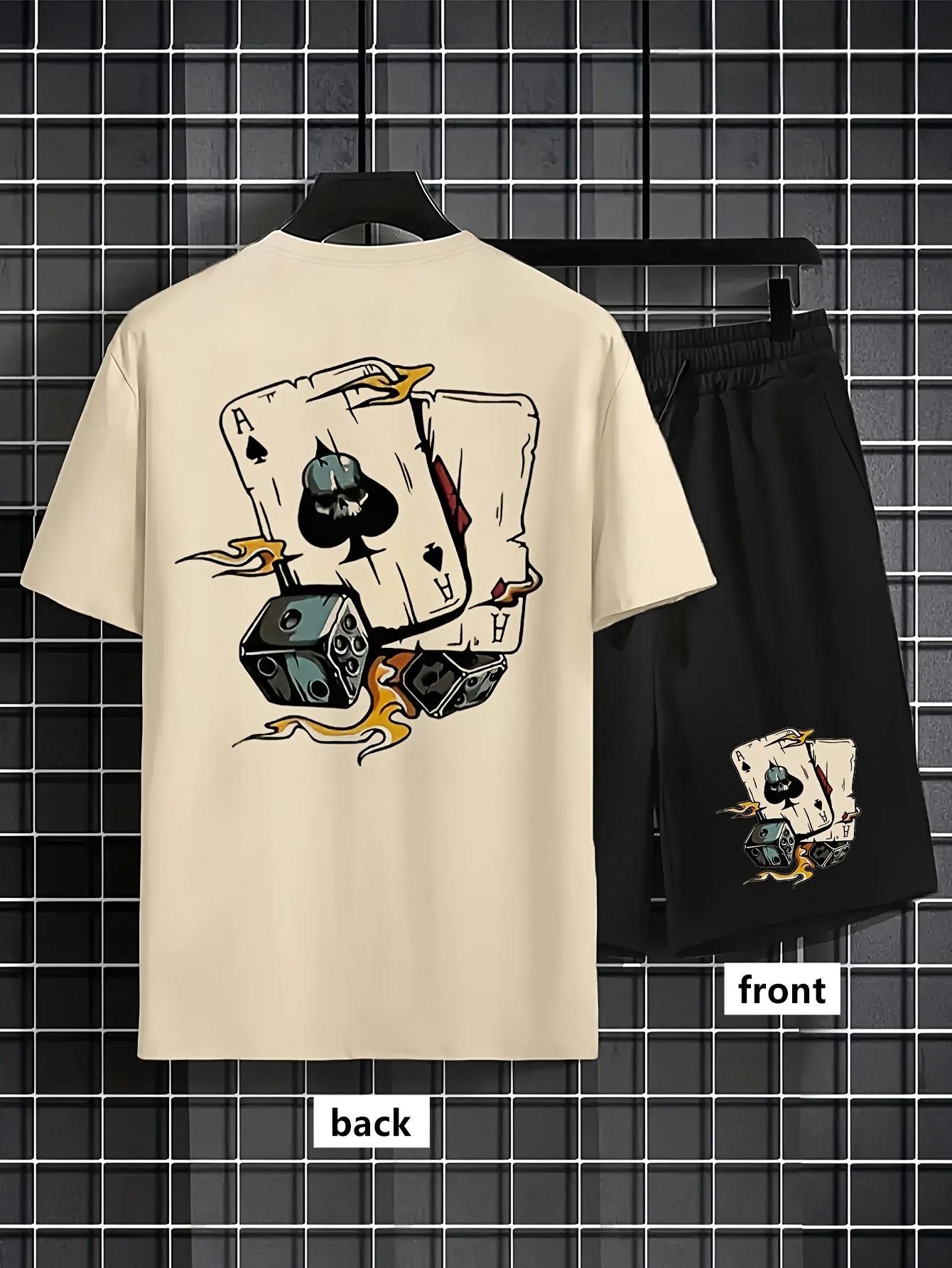 Américain hommes mode d'été poker graffiti imprimé confortable respirant col rond T-shirt ensemble s