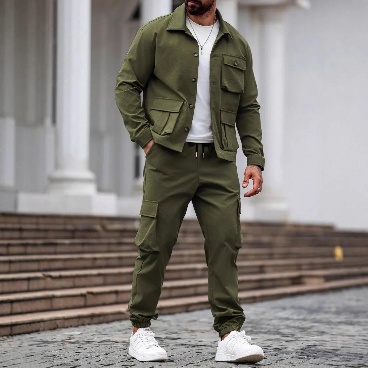Costume pour homme printemps-automne, en tissu shuttle, multi-poches, polyvalent, décontracté, tenda