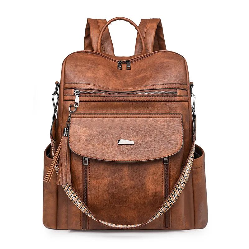 Sac à dos rétro grande capacité pour femmes, à la mode, décontracté, multifonctionnel, matériau PU, 