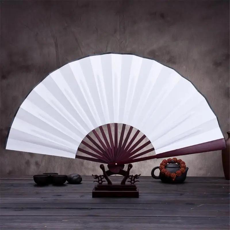 Éventail pliant chinois vierge en tissu de soie de 10.6 pouces/13 pouces, éventail pliant en bois de