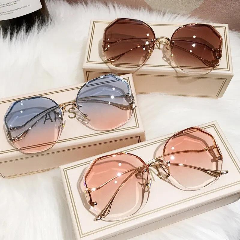 Lunettes de soleil sans bords pour femmes, en métal, Vintage, Design élégant, carrées surdimensionné