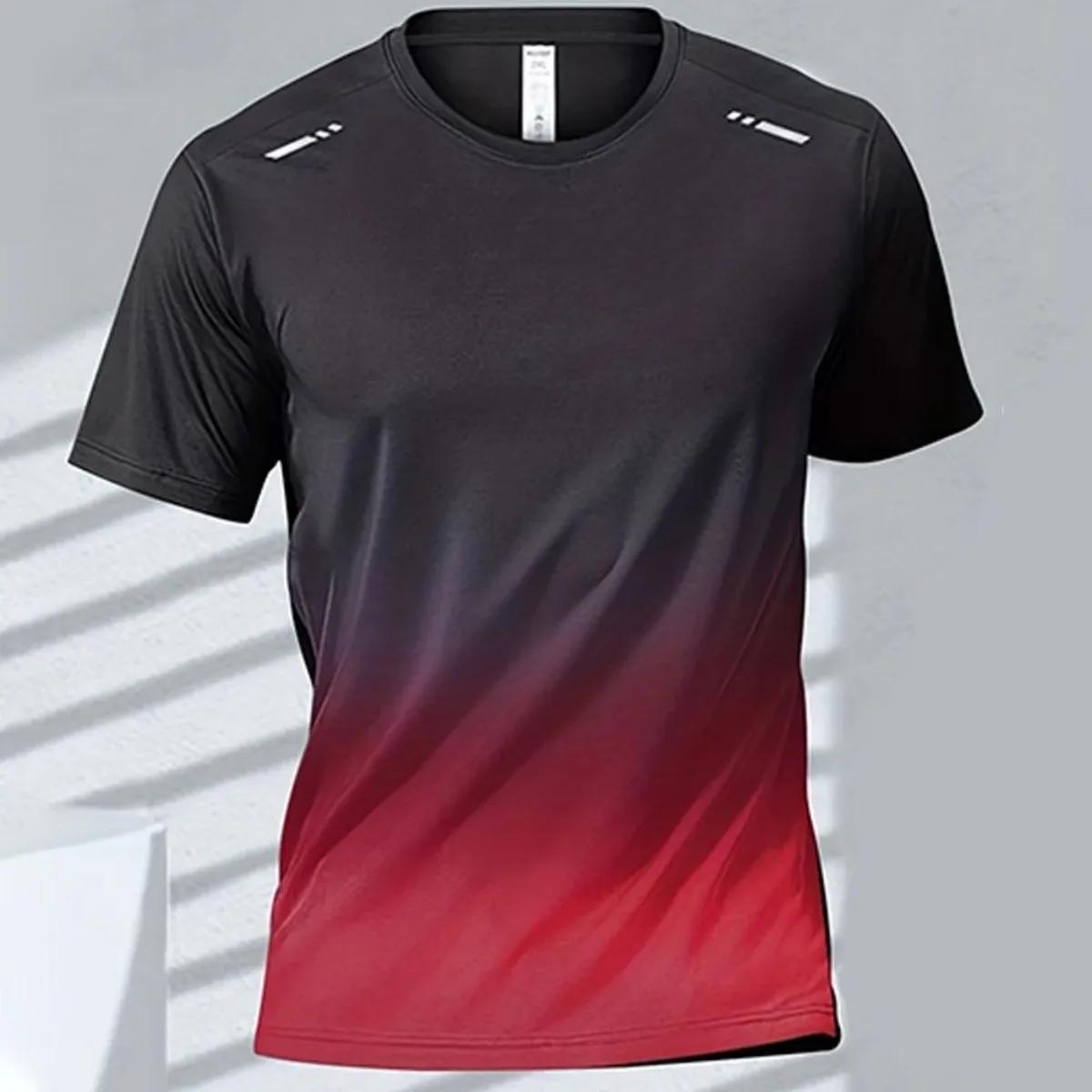 T-shirt col rond pour hommes, confortable et respirant, imprimé dégradé, haut d'extérieur décontract
