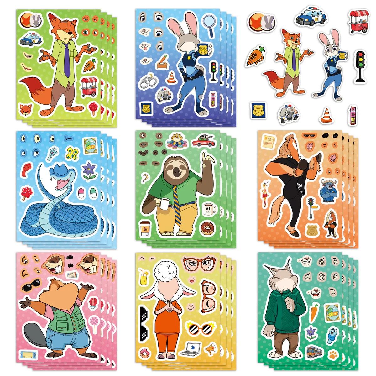 8/16 feuilles faire un visage Zootopia 2 Puzzle dessin animé autocollants bricolage Ryder Chase asse