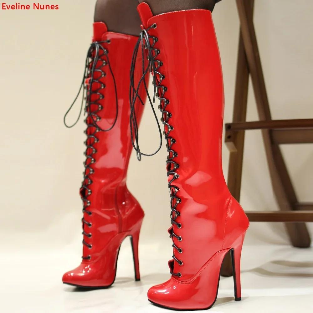 Bottes à lacets Red Queen pour femmes, sangle croisée, rond, Parker, 14 cm, Stiletto, sexy, haute qu