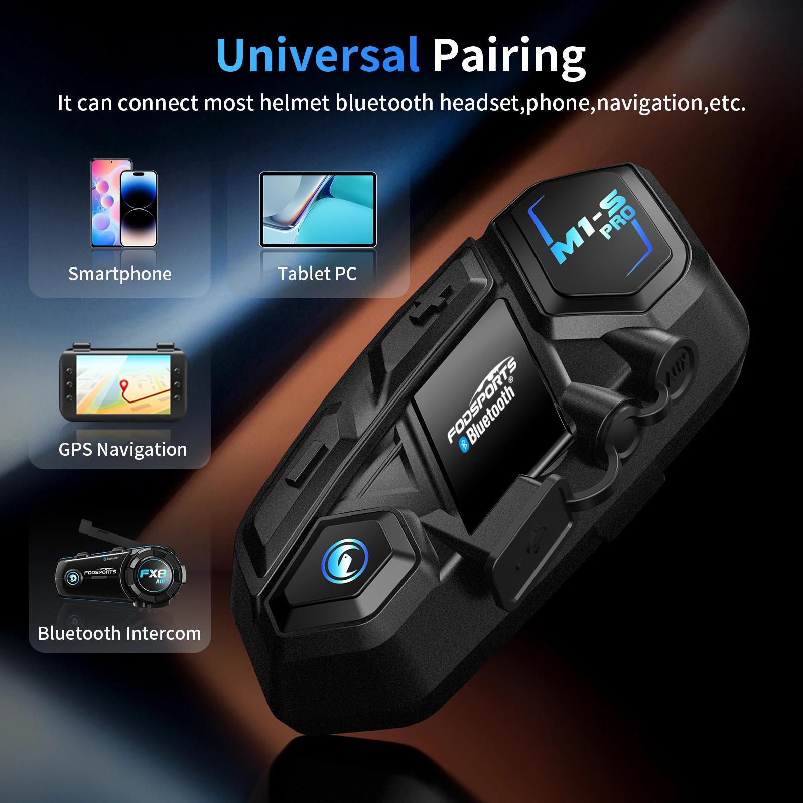 Intercom Bluetooth pour casque de moto Fodsports M1-S Pro, communication de groupe pour 10 motards, 