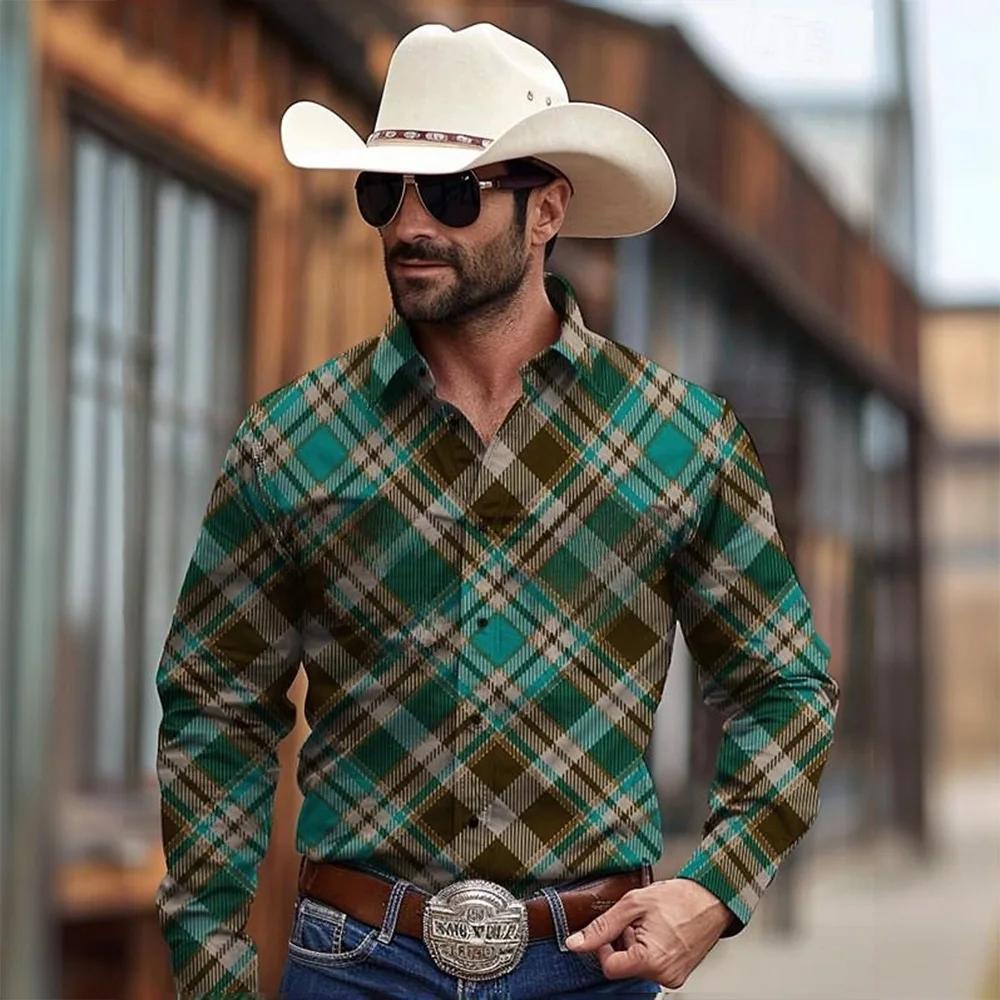 Chemise en jean occidentale Yellowstone pour hommes, motif patchwork bicolore, haut à boutons déroul