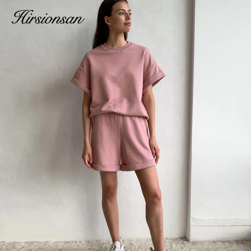 Hirsionsan-Ensemble deux pièces en coton pour femme, t-shirt à manches courtes et pantalon court tai