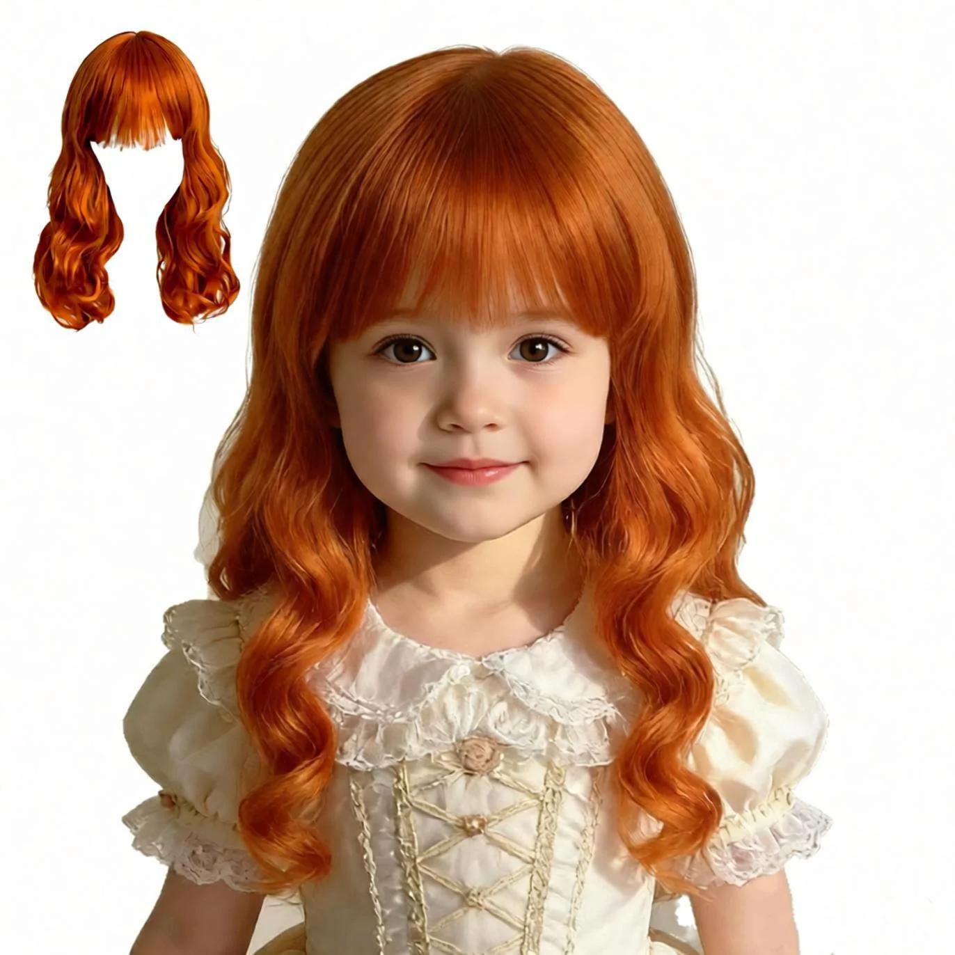 Perruque orange longue bouclée pour fille 2 ans - Accessoire photo et spectacle enfant - Coiffe bébé