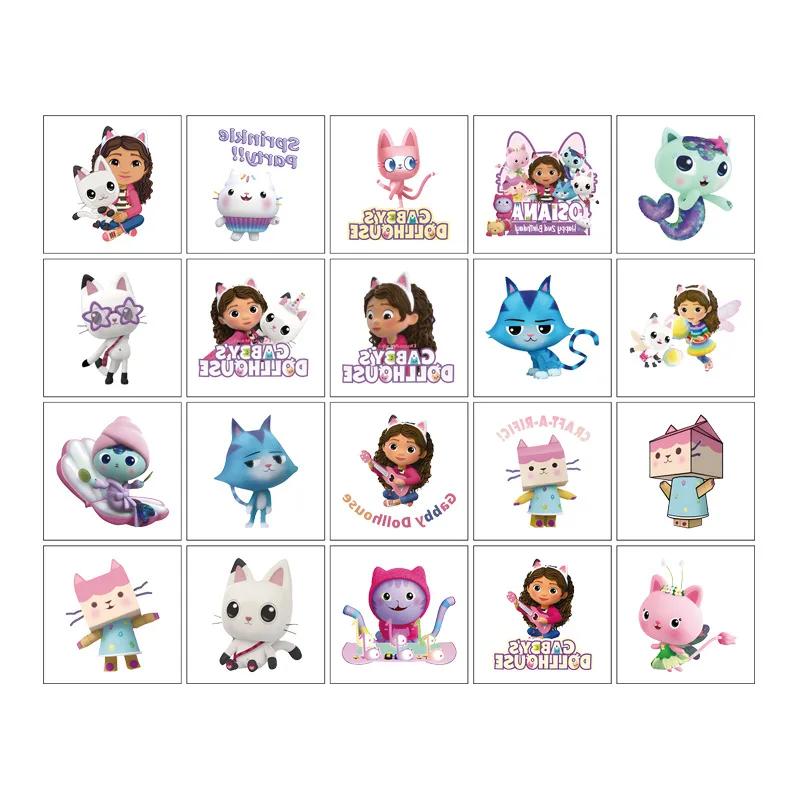 20 autocollants tatouages Kawaii Gabby Dollhouse Cats, mignons, dessins animés, anime, pour enfants,