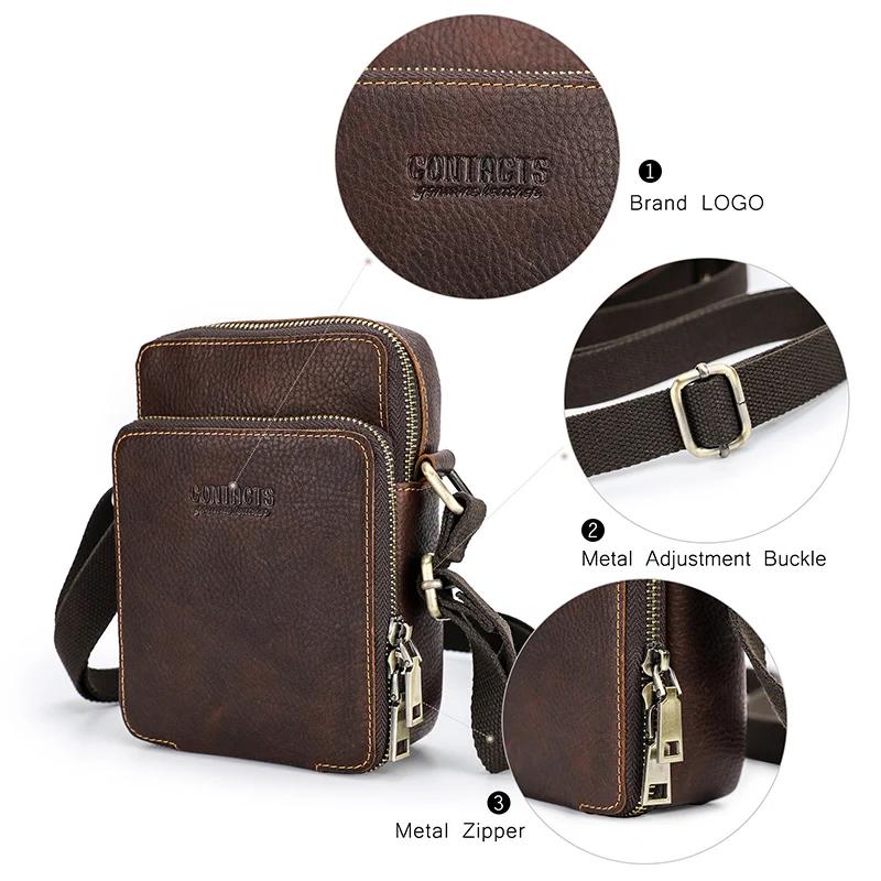 CONTACT'S – Mini sac à bandoulière en cuir véritable pour hommes, pochette pour téléphone, voyage dé