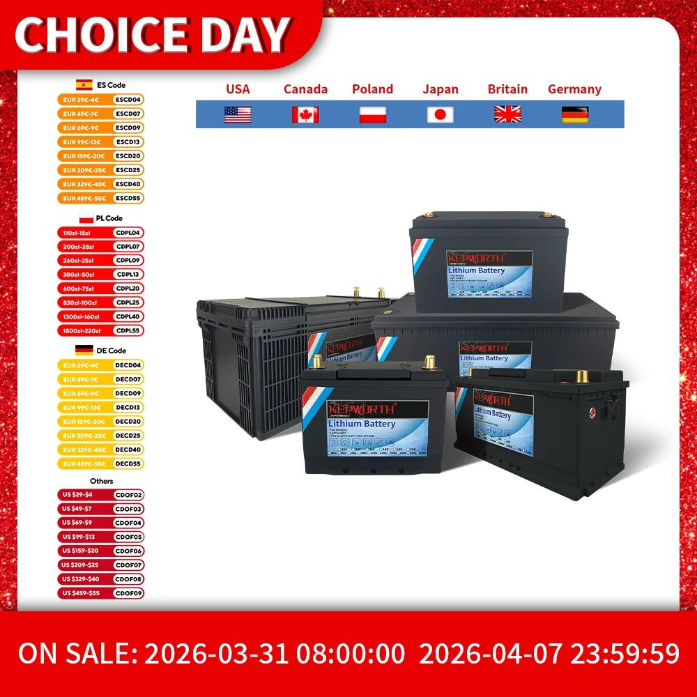 Batterie au Lithium fer Phosphate 12V 24V KEPWORTH LiFePO4 avec BMS 50 100 120 135 300Ah pour voitur