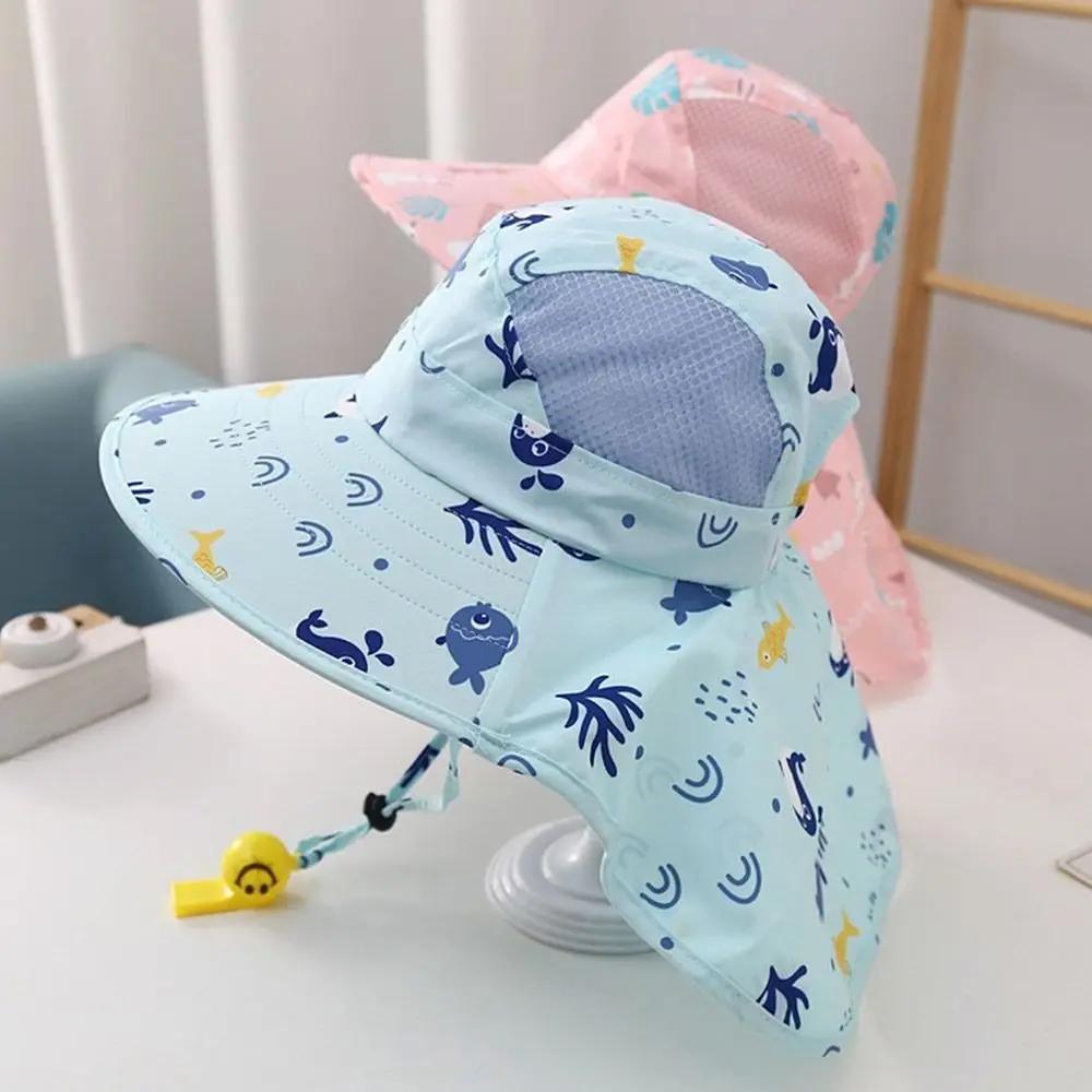 Chapeau de soleil d'été Anti UV pour enfants, casquette seau avec sifflet pour filles et garçons, co