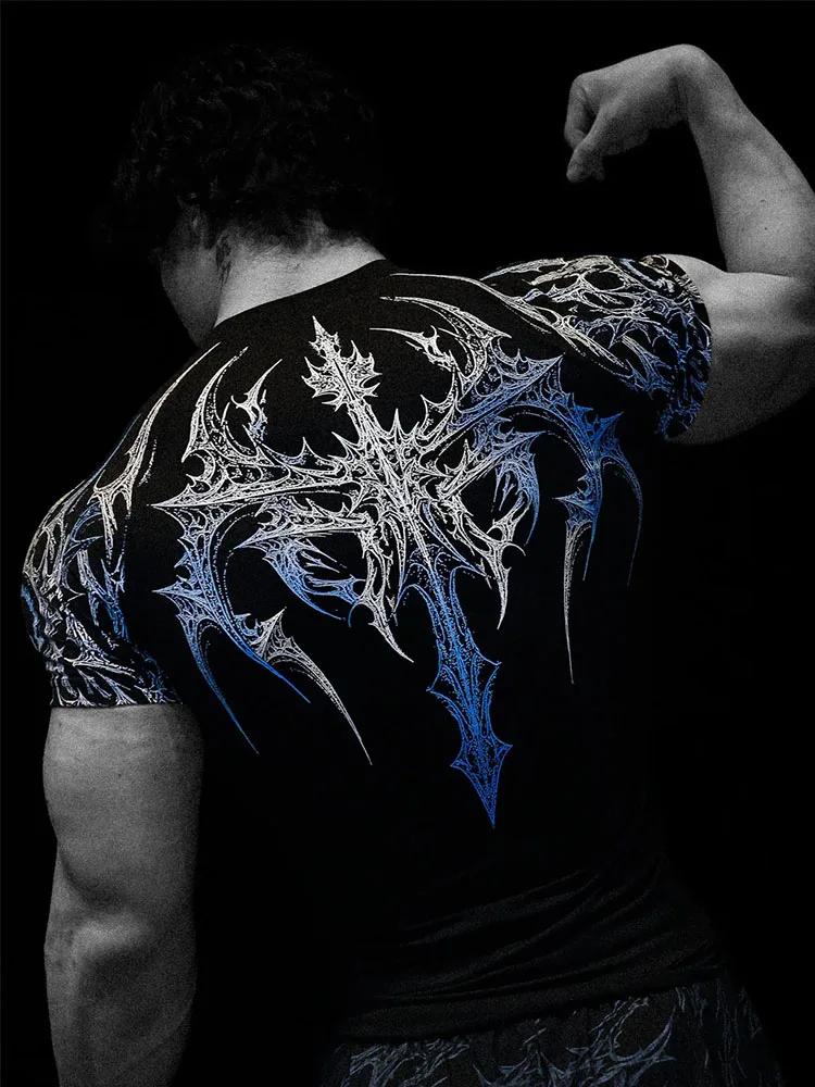 T-shirt de sport pour homme, imprimé gothique foncé, coupe musclée, haute élasticité et séchage rapi