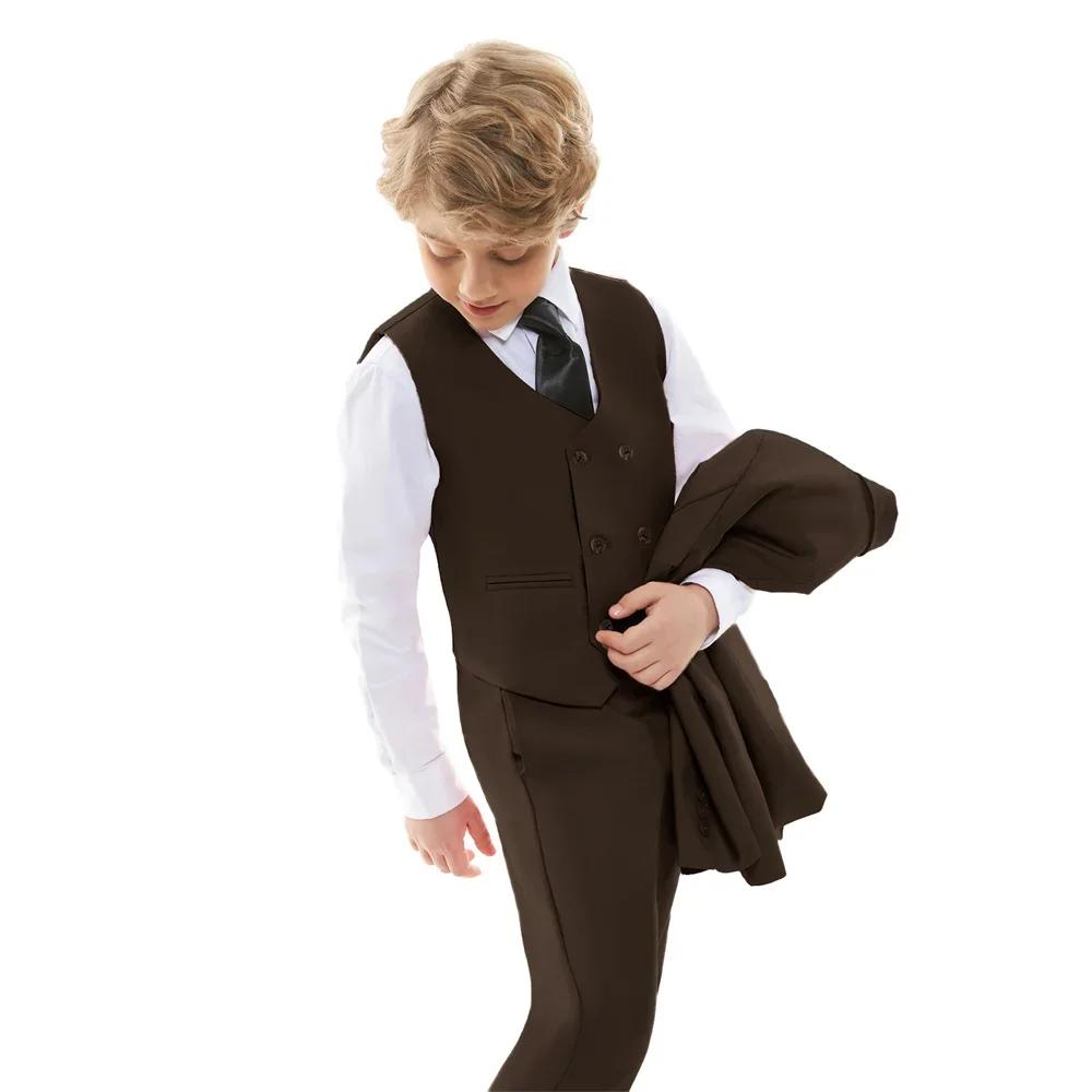 Ensemble Costume Marron Garçon Printemps Automne Nouveau Tenue Enfant Cérémonie Mariage Anniversaire