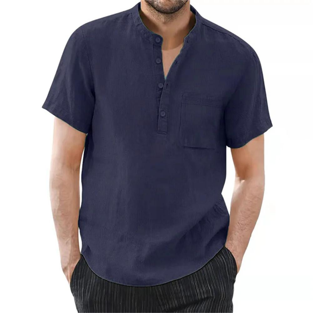 T-shirt à manches courtes pour hommes, en coton et lin, décontracté, couleur unie, chemise d'été, co