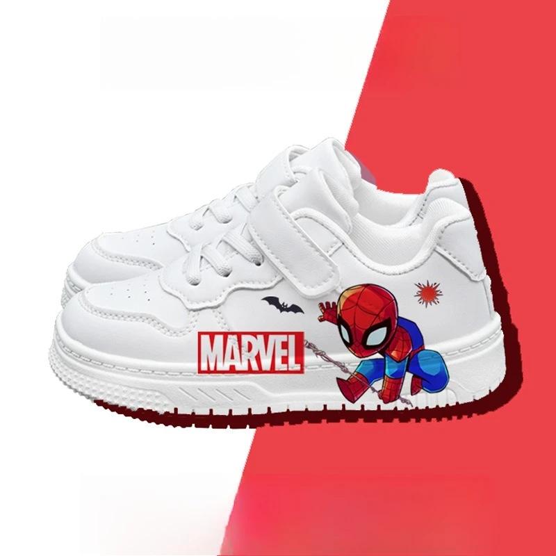 Baskets blanches à enfiler Marvel Spider-Man, chaussures décontractées à semelle souple et fermeture