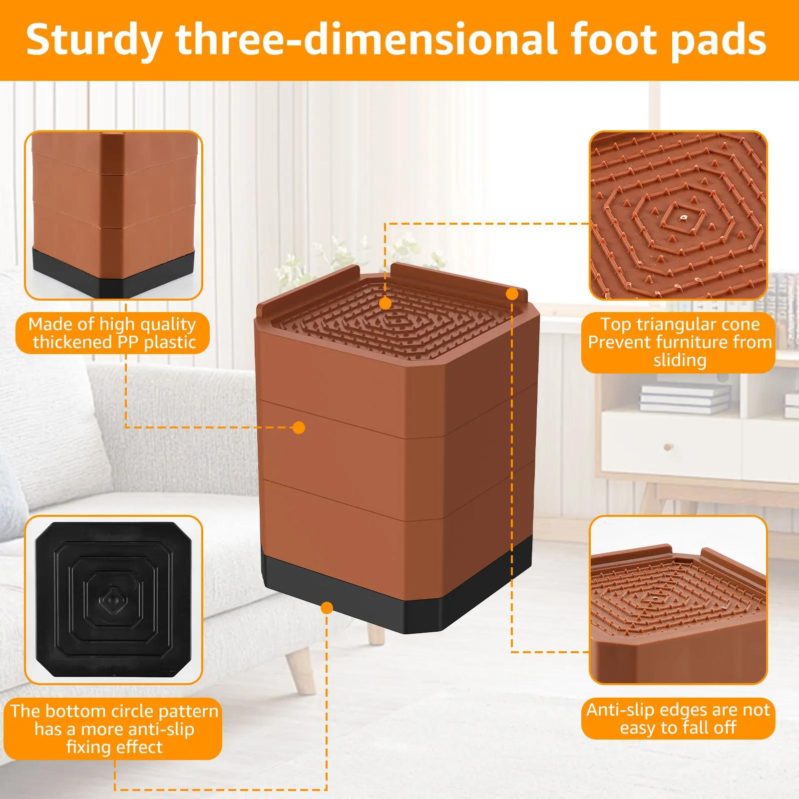 Rehausseurs de lit de 4 pouces, 4 pièces, extensions de pieds de Table détachables à 3 couches, supp