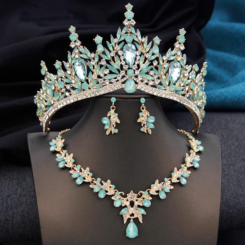 Diadèmes et couronnes avec collier et boucles d'oreilles pour femmes et filles, ensembles de bijoux 