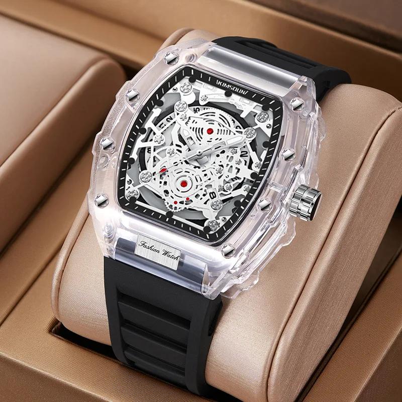 UTHAI BK134 montre à la mode pour hommes en forme de baril montre à quartz étanche transparente horl