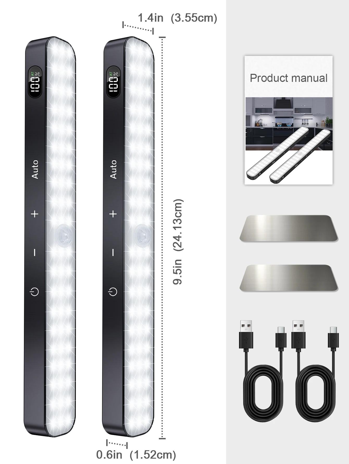 Lumières d'armoire WILLED, affichage de batterie Rechargeable, 60 LED, capteur de mouvement, lumière